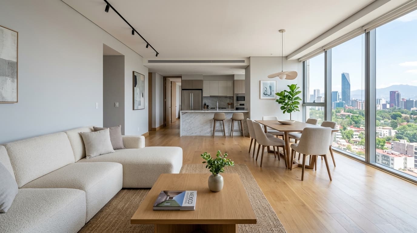Departamento impecable y ordenado listo para habitar después de un servicio de limpieza de departamentos en Ciudad de México
