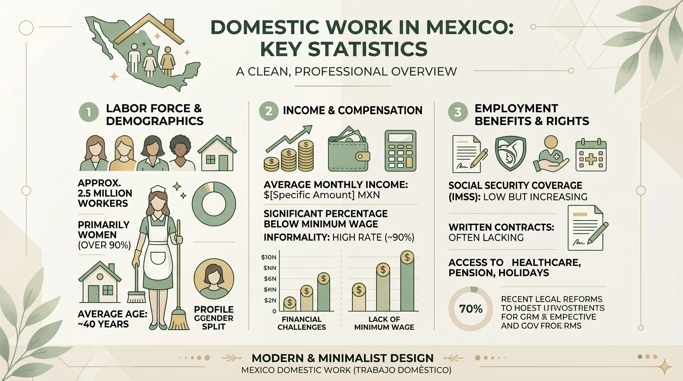 Gráfico de informalidad laboral en el trabajo doméstico en México y salarios promedio de trabajadoras del hogar